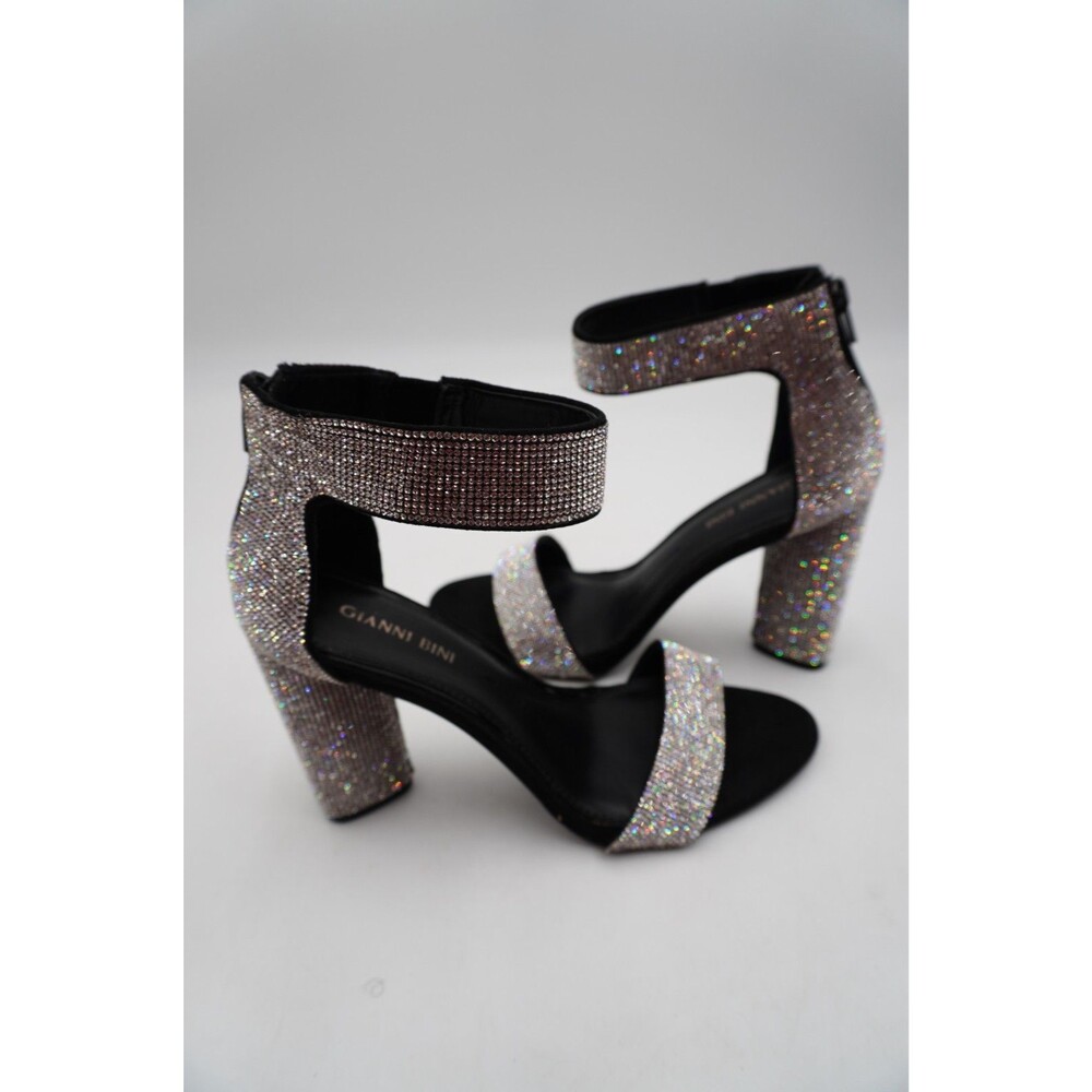 Gianni Bini Womens Sz 8M Rhinestone Embellished Sandal Silver Sparkle Block Heel